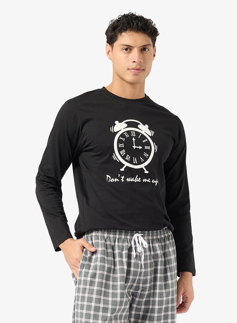 Seventy Five Printed Long Sleeve T-Shirt And Checked Pyjamas Set - Image 3